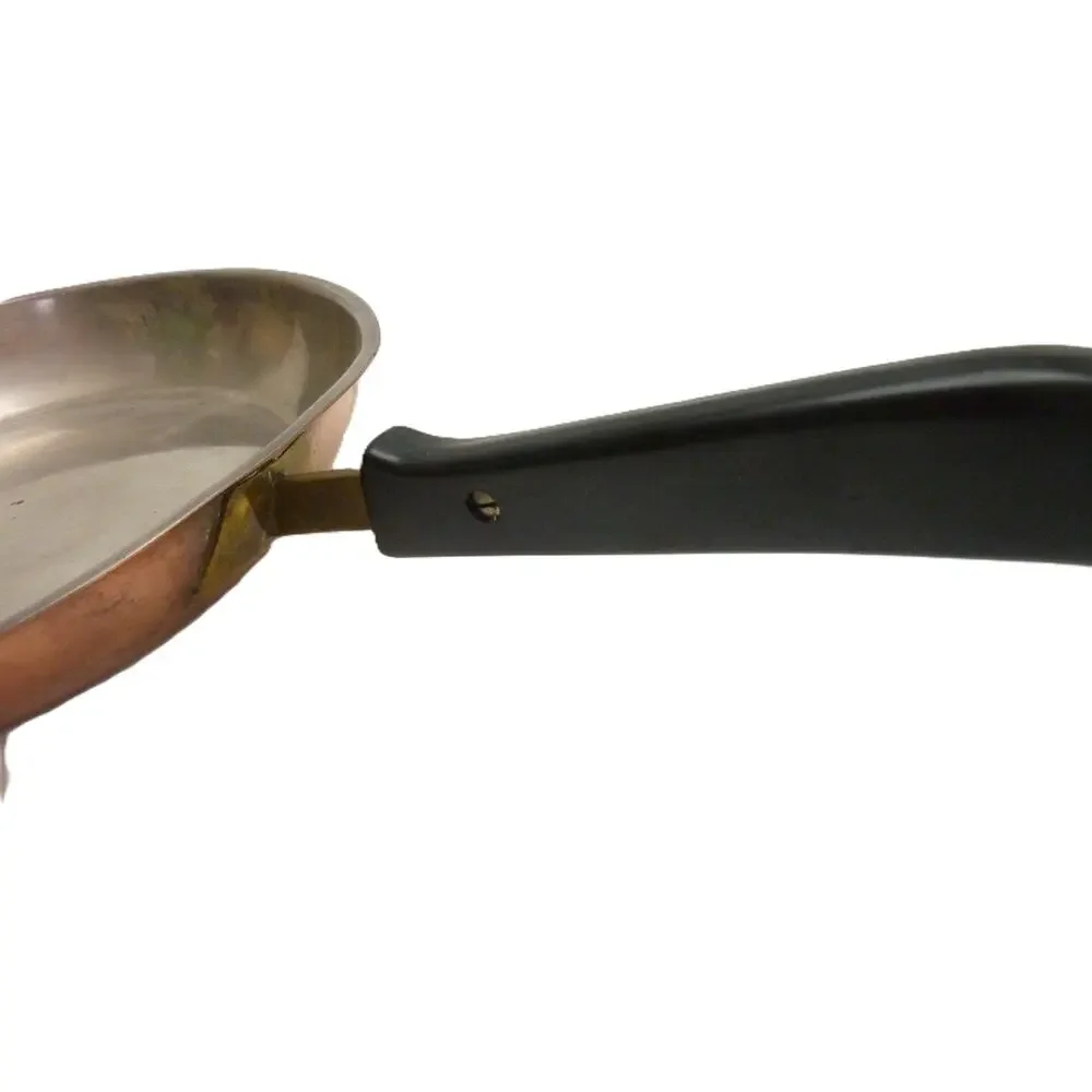 Vintage Copper Pan Tin Lined Skillet Brass Handle Switzerland 10.5 inch
